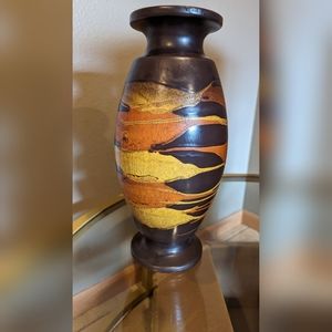 Mid-Century Royal Haeger Drip Glaze "Earth Wrap" 13.5" Vase in Brown with Yellow
